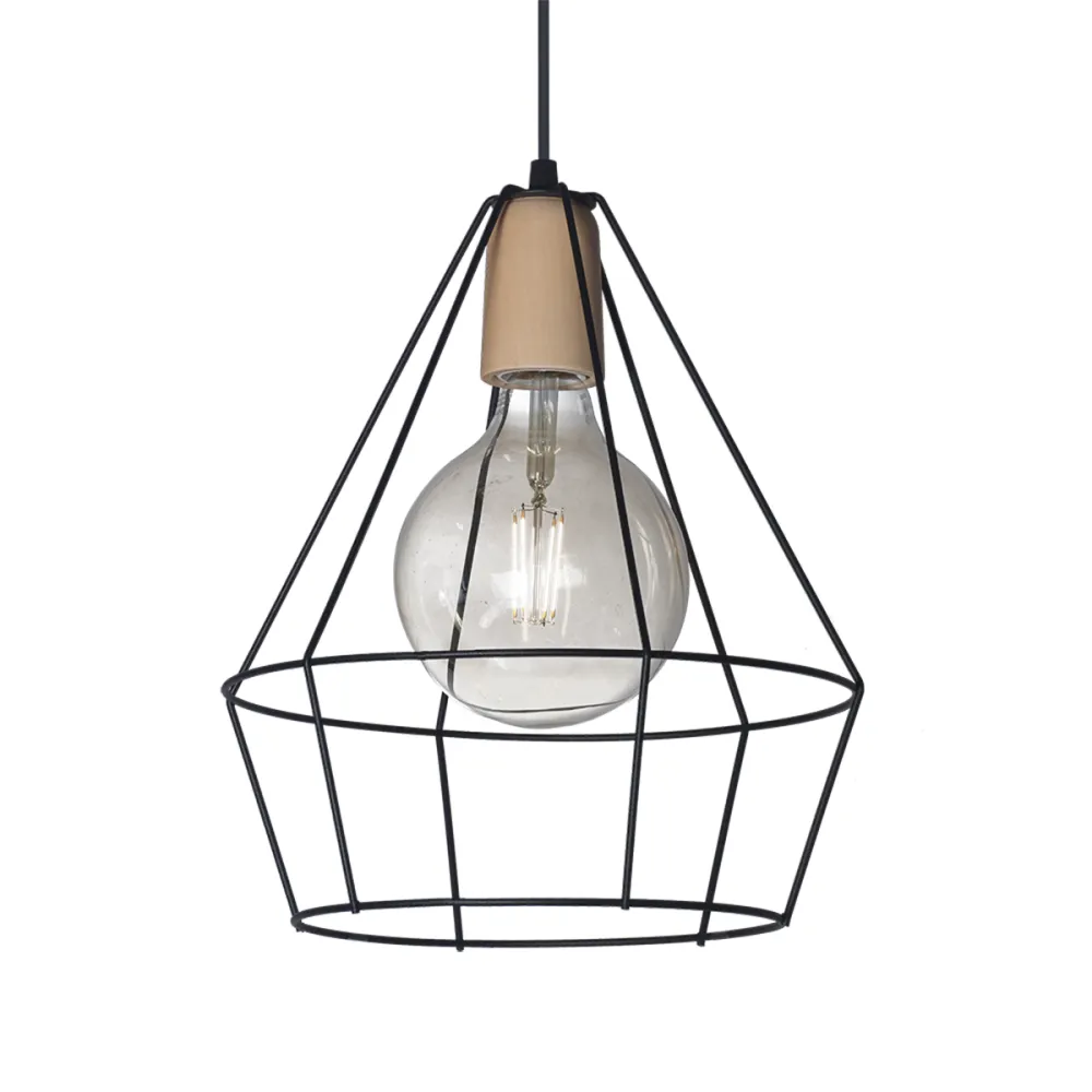 COLGANTE 1L E27 Ø30CM NEGRO MADERA DIAMOND RELUX 01